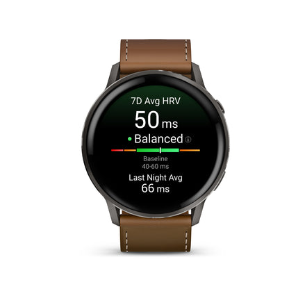 Garmin Venu 4 GPS Smartwatch - 45mm Slate with Black Silicone Band and Brown Leather Band