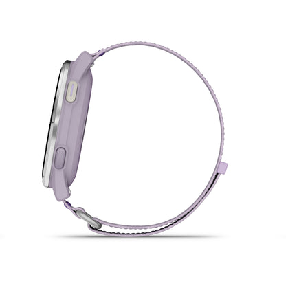 Garmin Approach J1 GPS Golfing Smartwatch - Silver Aluminum Bezel with Lilac ComfortFit Fabric Band