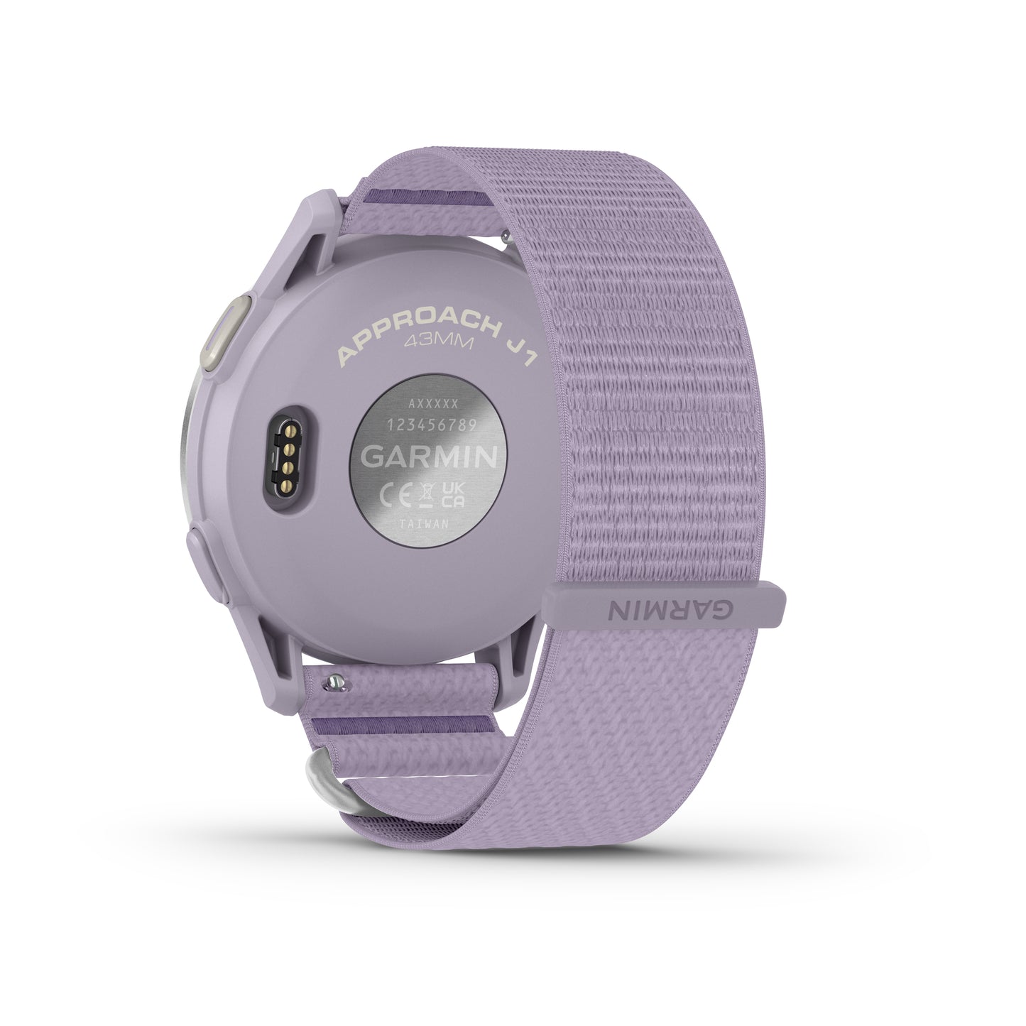 Garmin Approach J1 GPS Golfing Smartwatch - Silver Aluminum Bezel with Lilac ComfortFit Fabric Band