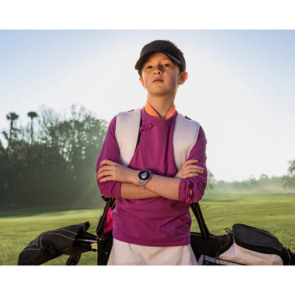 Garmin Approach J1 GPS Golfing Smartwatch - Silver Aluminum Bezel with Lilac ComfortFit Fabric Band