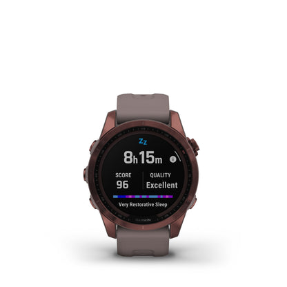 Garmin fenix 7S Sapphire Solar Charging GPS Smartwatch Steel and Fitness Tracker with Incident Detection - Dark Bronze