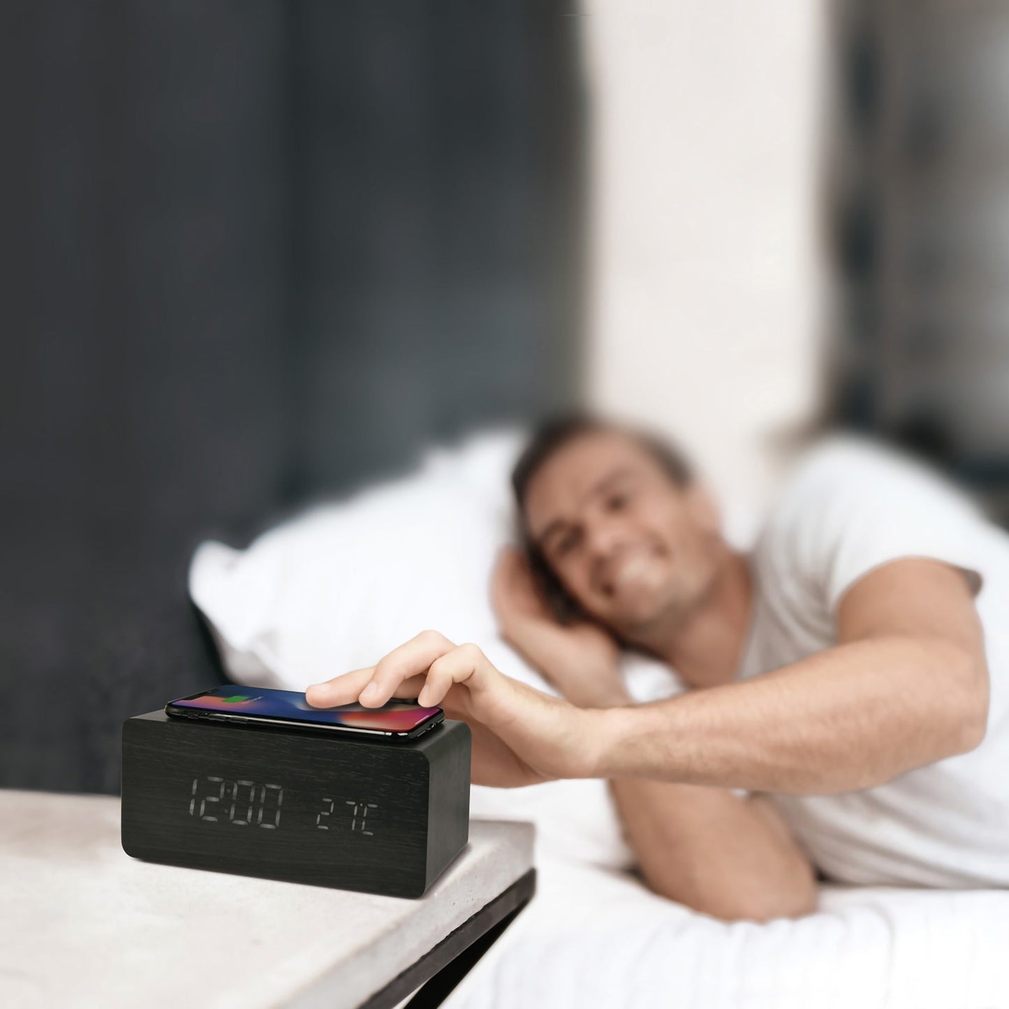 CJ Tech 10-Watt Qi Wireless Charging Alarm Clock - Black