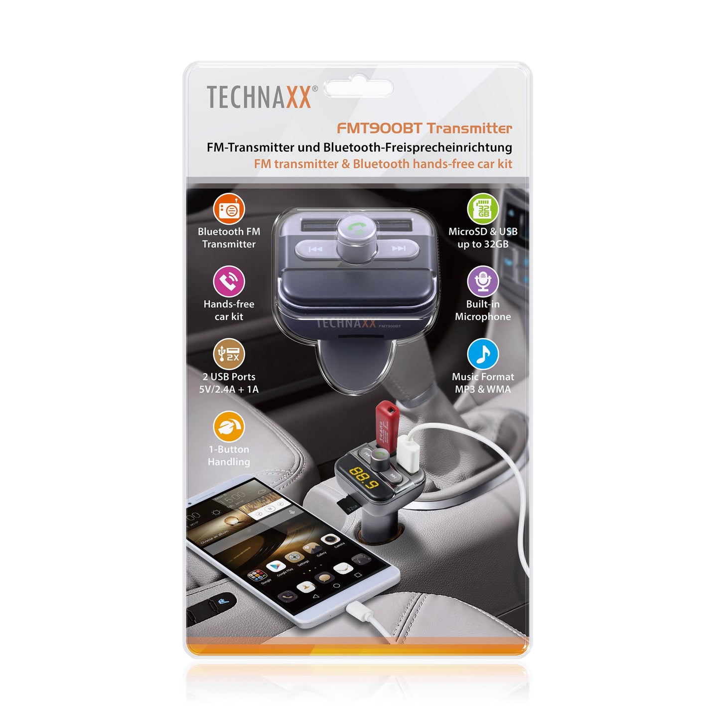 Technaxx FMT900BT Bluetooth Transmitter - Grey