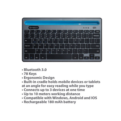 CJ Tech Slim Wireless  Multi Device Bluetooth Keyboard - Black