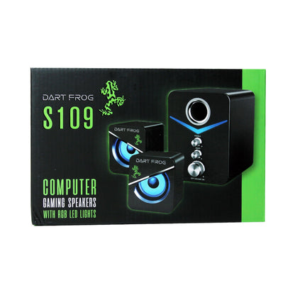 Dart Frog 2.1 Channel Computer Gaming Speakers with LED RGB Lights and Subwoofer with Volume, Treble and Bass Controls - Black