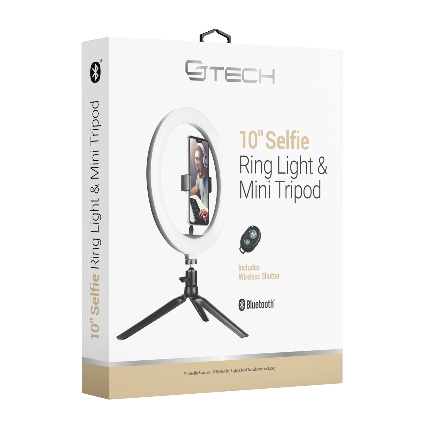 CJ Tech 10-in Selfie Ring Light with Bluetooth Shutter and Tripod - Black