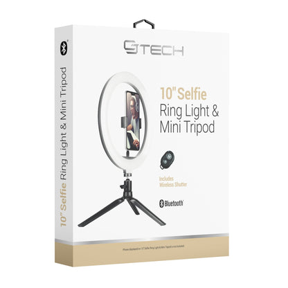 CJ Tech 10-in Selfie Ring Light with Bluetooth Shutter and Tripod - Black