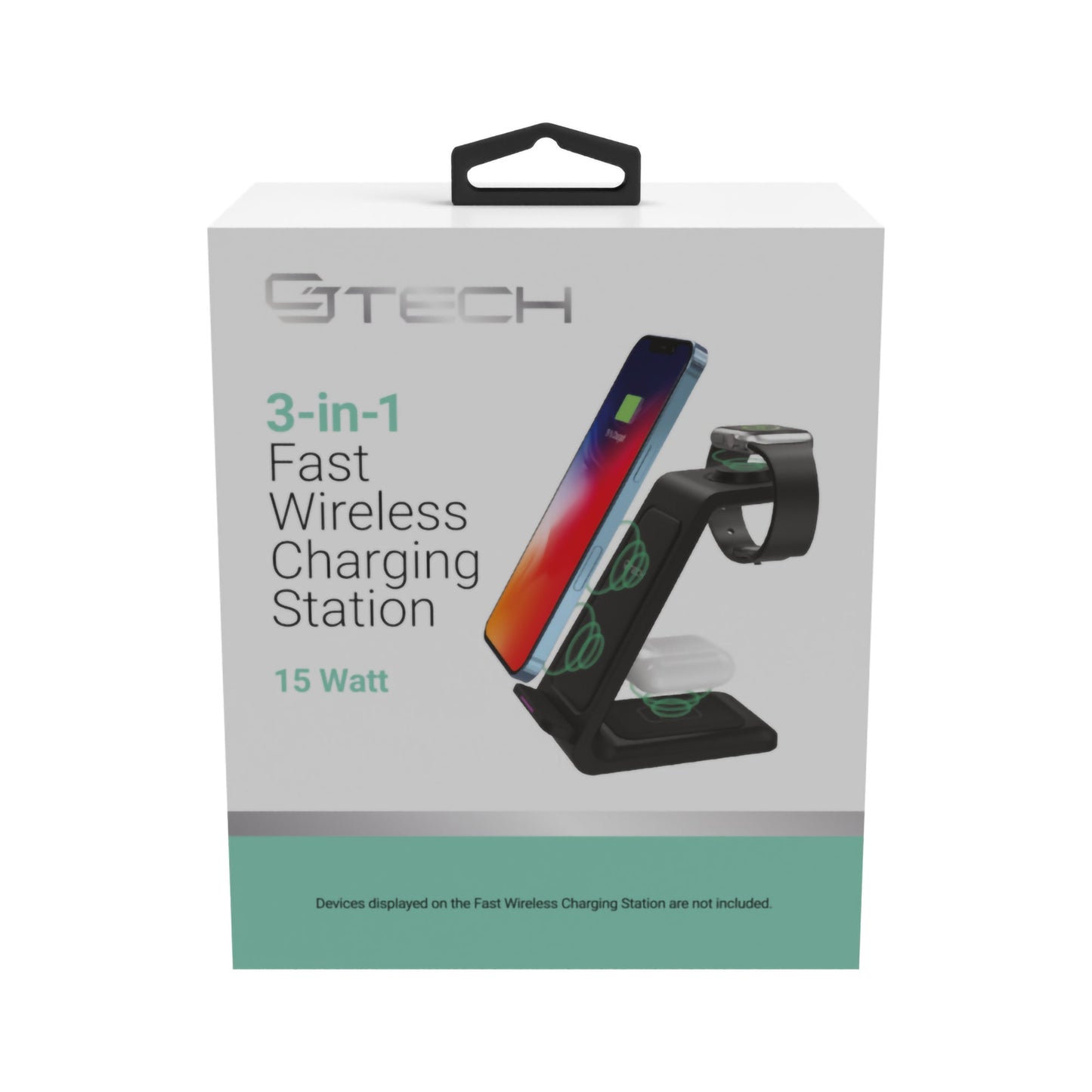 CJ Tech 15-watt 3-in-1 Qi Fast Wireless Charging Station - Black