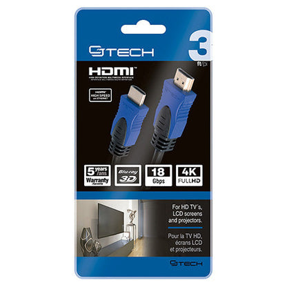 CJ Tech 4K 3D HDMI 2.0 Cable with Ethernet - 1-meter (3-ft) - Black