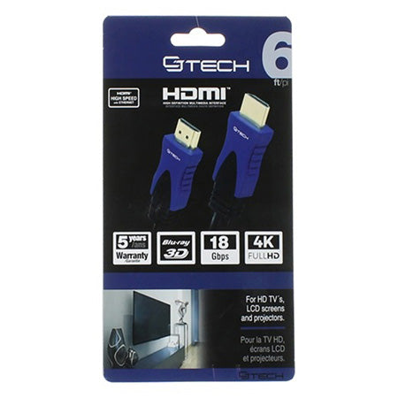 CJ Tech 4K 3D HDMI 2.0 Cable with Ethernet - 1.8-meter (6-ft) - Black