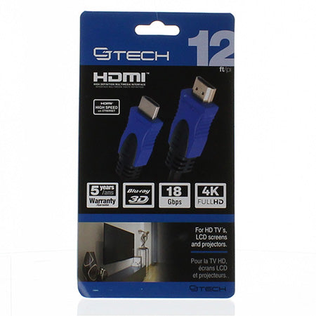 CJ Tech 4K 3D HDMI 2.0 Cable with Ethernet - 3.6-meter (12-ft) - Black