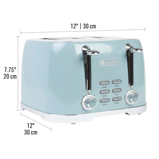 Haden Brighton 4 Slice Wide Slot Toaster - Sky Blue and Chrome