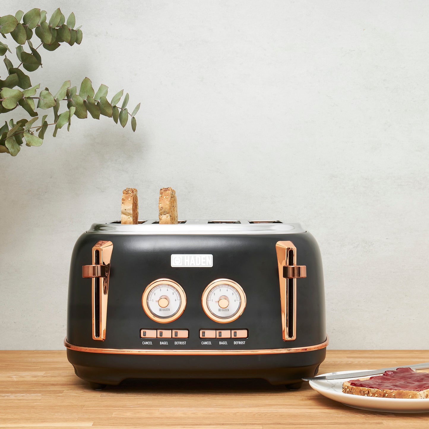 Haden Dorset 4-Slice Wide Slot Toaster - Black & Copper