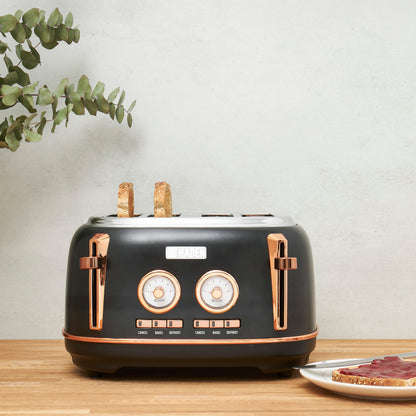 Haden Dorset 4-Slice Wide Slot Toaster - Black & Copper