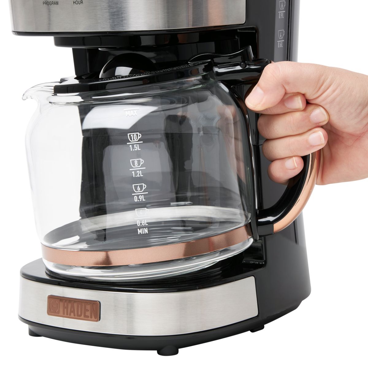 Haden 12-Cup Programmable Coffee Maker - Steel & Copper