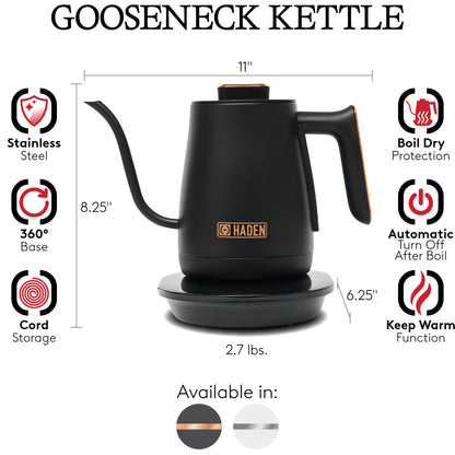 Haden Gooseneck Cordless Electric Kettle Black and Copper