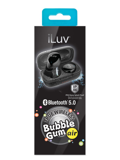 iLuv Bubble Gum Air True Wireless Bluetooth 5.0 In-Ear Earbuds with Charging Case - Black