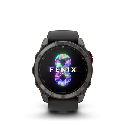 Garmin Fēnix® 8 Pro - 51 mm, MicroLED - 
Sapphire, Carbon Gray DLC Titanium with Black/Pebble Gray Silicone Band