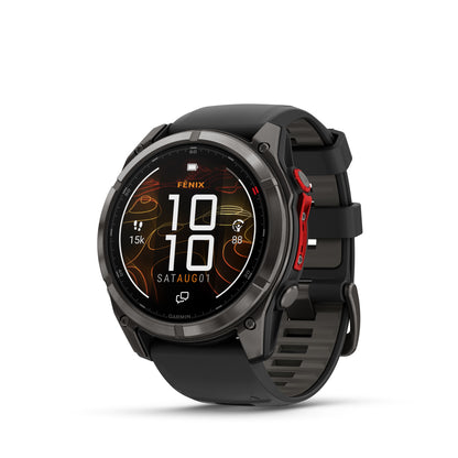 Garmin Fēnix® 8 Pro - 51 mm, MicroLED - 
Sapphire, Carbon Gray DLC Titanium with Black/Pebble Gray Silicone Band