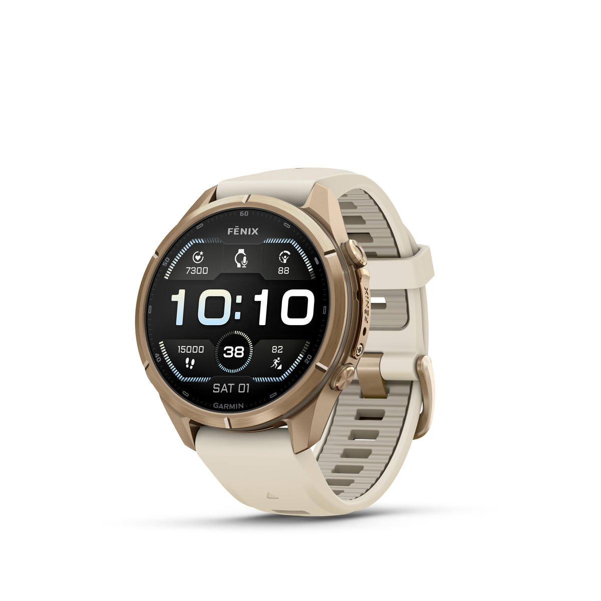 Garmin Fenix 9  Pro - 43 mm -  Autumn Gold Titanium with Cream/French Gray Silicone Band