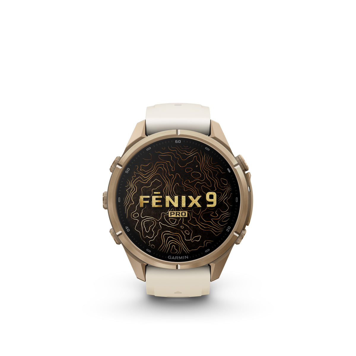 Garmin Fenix 9  Pro - 43 mm -  Autumn Gold Titanium with Cream/French Gray Silicone Band