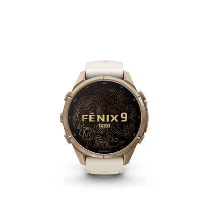 Garmin Fenix 9  Pro - 43 mm -  Autumn Gold Titanium with Cream/French Gray Silicone Band