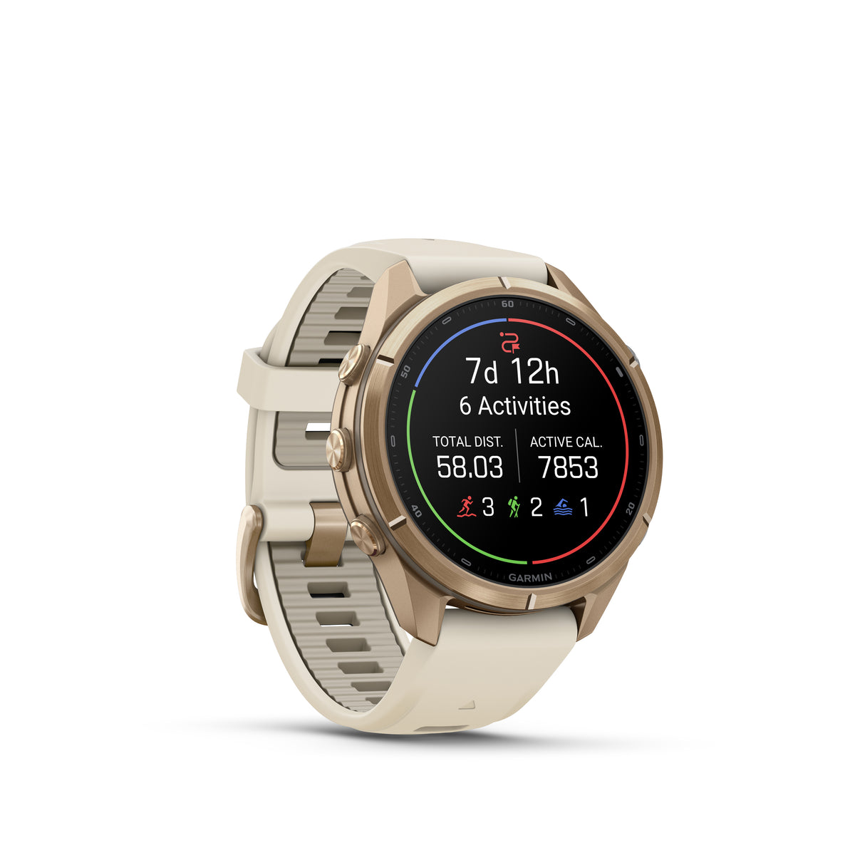 Garmin Fenix 9  Pro - 43 mm -  Autumn Gold Titanium with Cream/French Gray Silicone Band