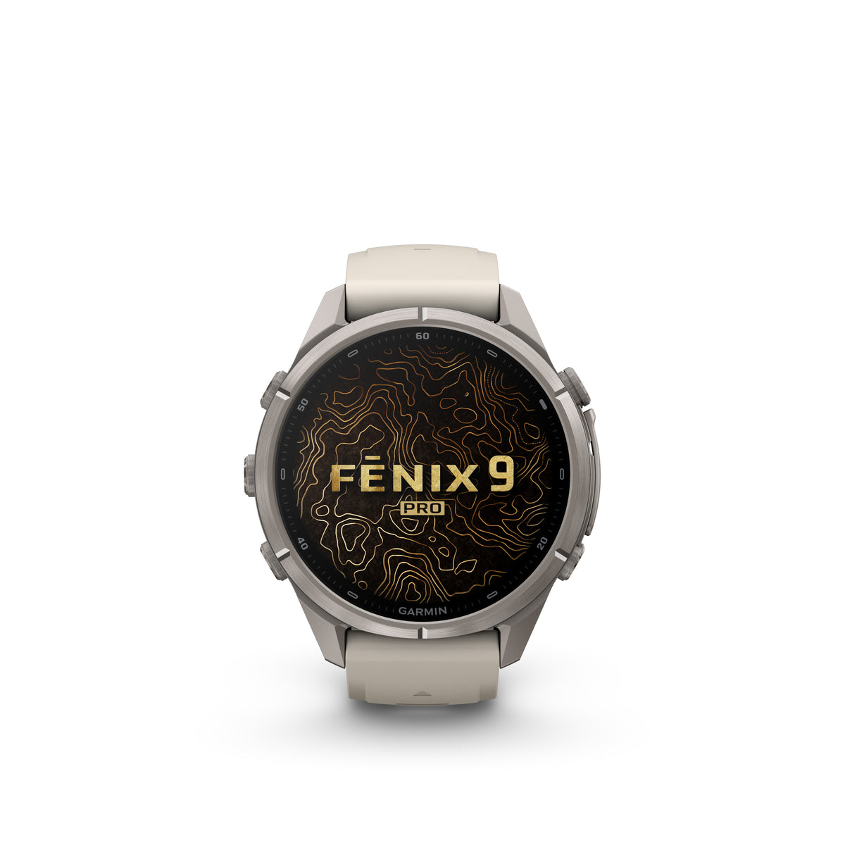 Garmin Fenix 9  Pro - 43 mm - Titanium with Fog Gray/Dark Sandstone Silicone Band