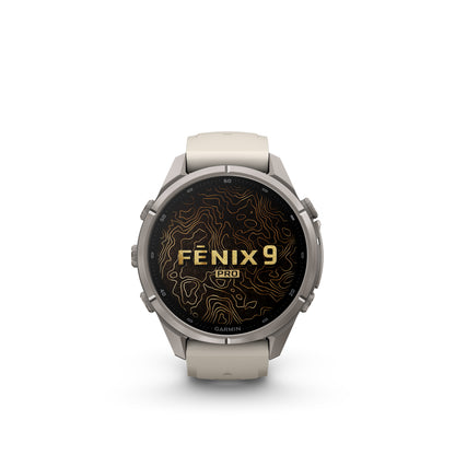 Garmin Fenix 9  Pro - 43 mm - Titanium with Fog Gray/Dark Sandstone Silicone Band