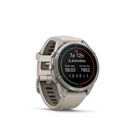 Garmin Fenix 9  Pro - 43 mm - Titanium with Fog Gray/Dark Sandstone Silicone Band