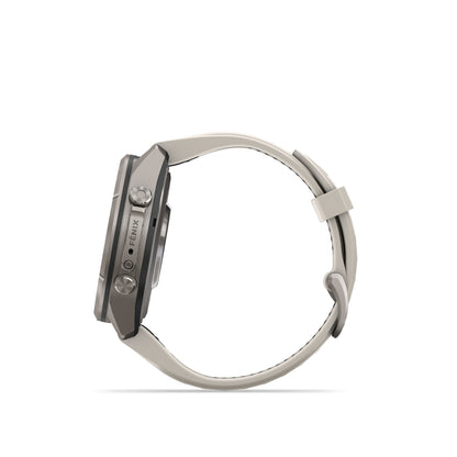 Garmin Fenix 9  Pro - 43 mm - Titanium with Fog Gray/Dark Sandstone Silicone Band
