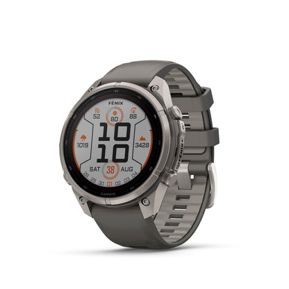 Garmin Fenix 9  Pro – Solar, 47 mm - Titanium with Pebble Gray/Silver Gray Silicone Band