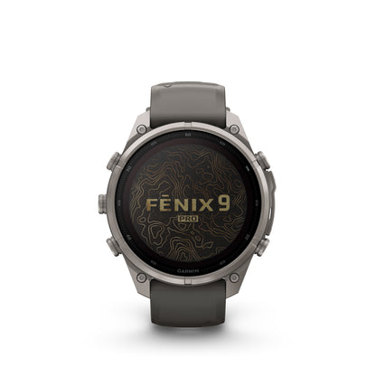 Garmin Fenix 9  Pro – Solar, 47 mm - Titanium with Pebble Gray/Silver Gray Silicone Band