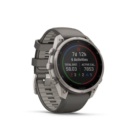 Garmin Fenix 9  Pro – Solar, 47 mm - Titanium with Pebble Gray/Silver Gray Silicone Band
