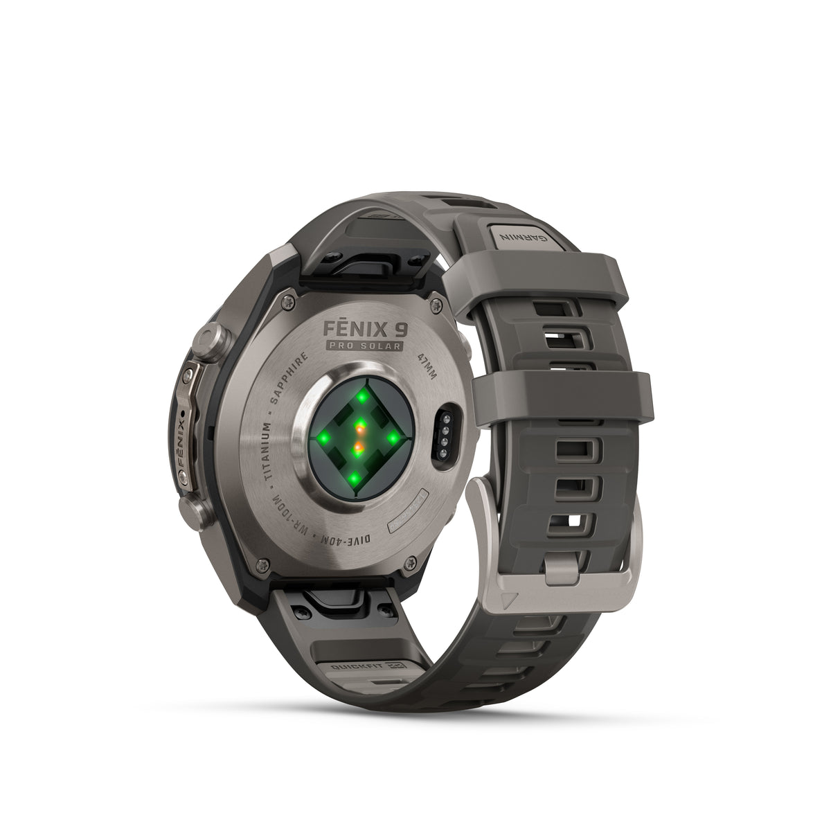 Garmin Fenix 9  Pro – Solar, 47 mm - Titanium with Pebble Gray/Silver Gray Silicone Band