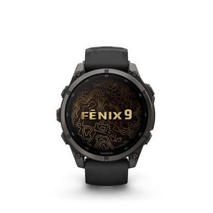 Garmin Fenix 9 -  51 mm -  Carbon Gray DLC Titanium with Black Silicone Band