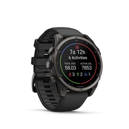 Garmin Fenix 9 -  51 mm -  Carbon Gray DLC Titanium with Black Silicone Band