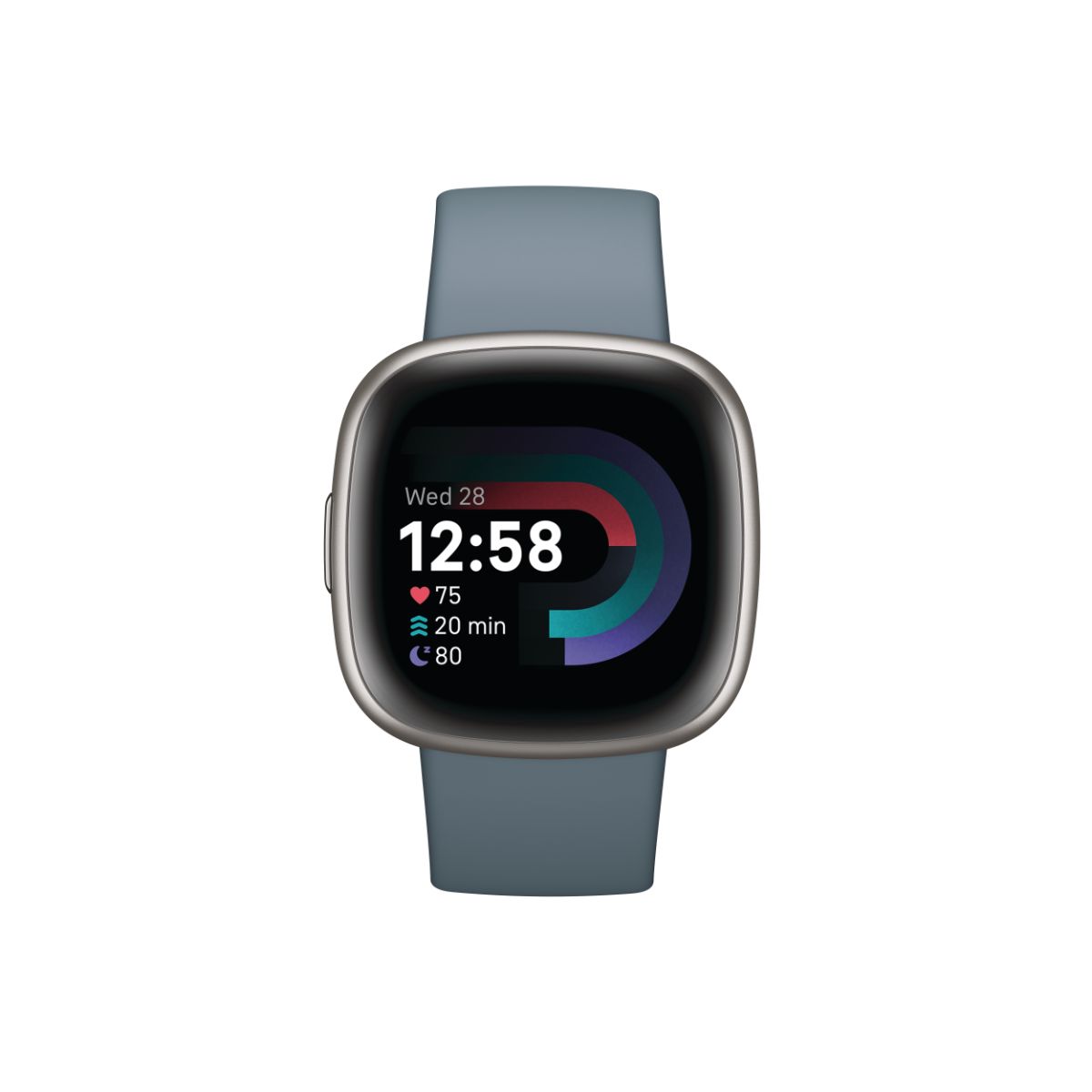 Fitbit Versa 4 Platinum Aluminum with Waterfall Blue Band