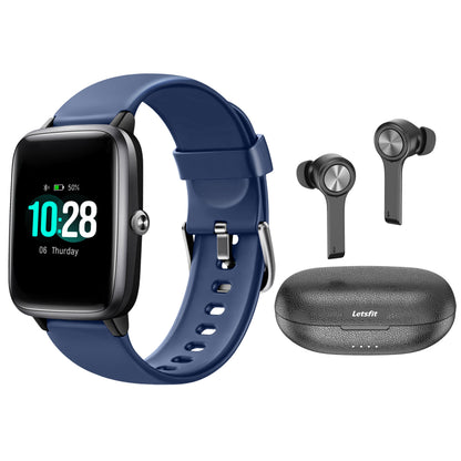 Letsfit Bundle 205L Smart Watch with Heart Rate Monitor & T13 True Wireless Earbuds with Charging Case and Microphone - Blue