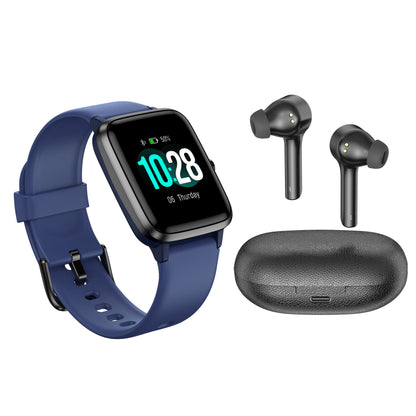 Letsfit Bundle 205L Smart Watch with Heart Rate Monitor & T13 True Wireless Earbuds with Charging Case and Microphone - Blue