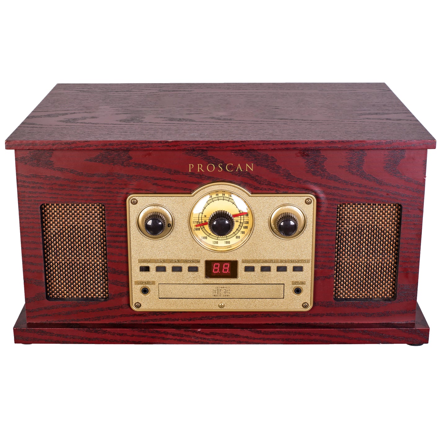 Proscan 6-in-1 Nostalgic Bluetooth Turntable with CD, Cassette, AUX and AM/FM Radio - Brown