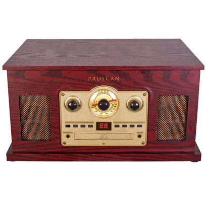 Proscan 6-in-1 Nostalgic Bluetooth Turntable with CD, Cassette, AUX and AM/FM Radio - Brown