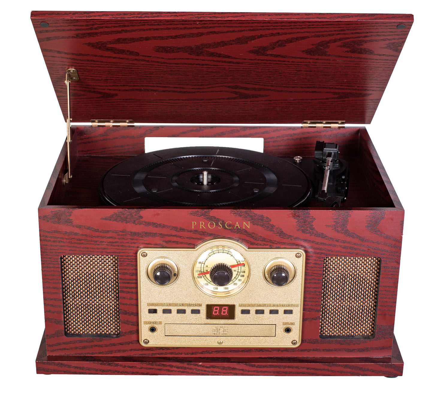 Proscan 6-in-1 Nostalgic Bluetooth Turntable with CD, Cassette, AUX and AM/FM Radio - Brown