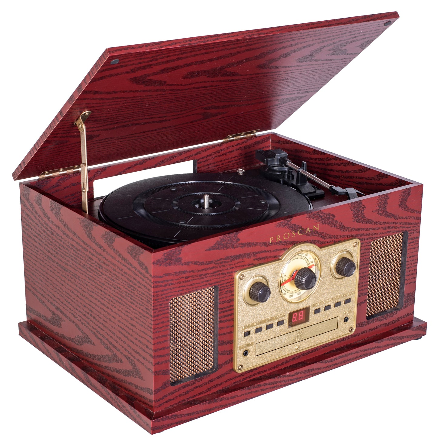 Proscan 6-in-1 Nostalgic Bluetooth Turntable with CD, Cassette, AUX and AM/FM Radio - Brown