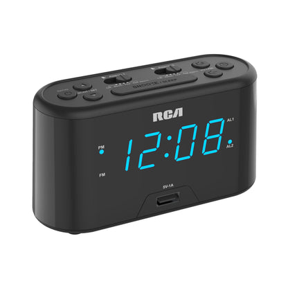 RCA Digital Clock Radio with USB Charging - Black