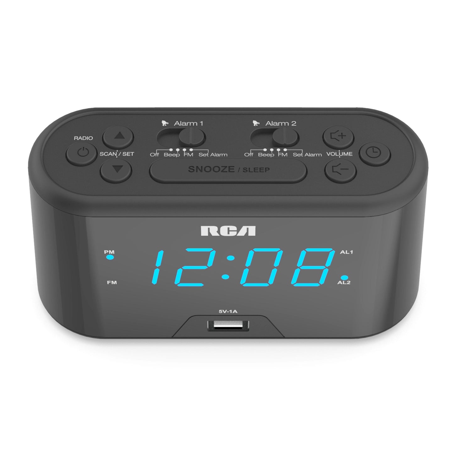 RCA Digital Clock Radio with USB Charging - Black