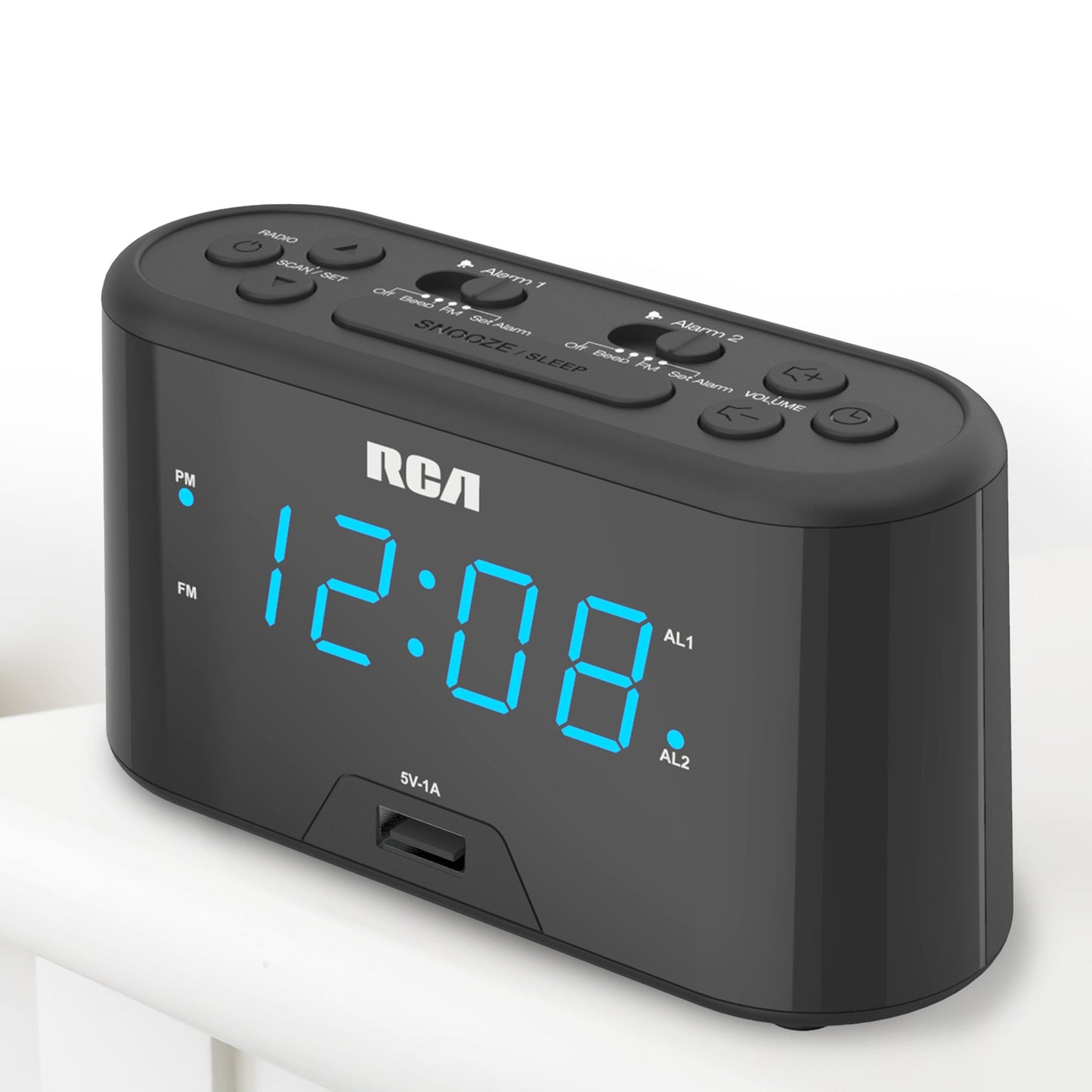 RCA Digital Clock Radio with USB Charging - Black