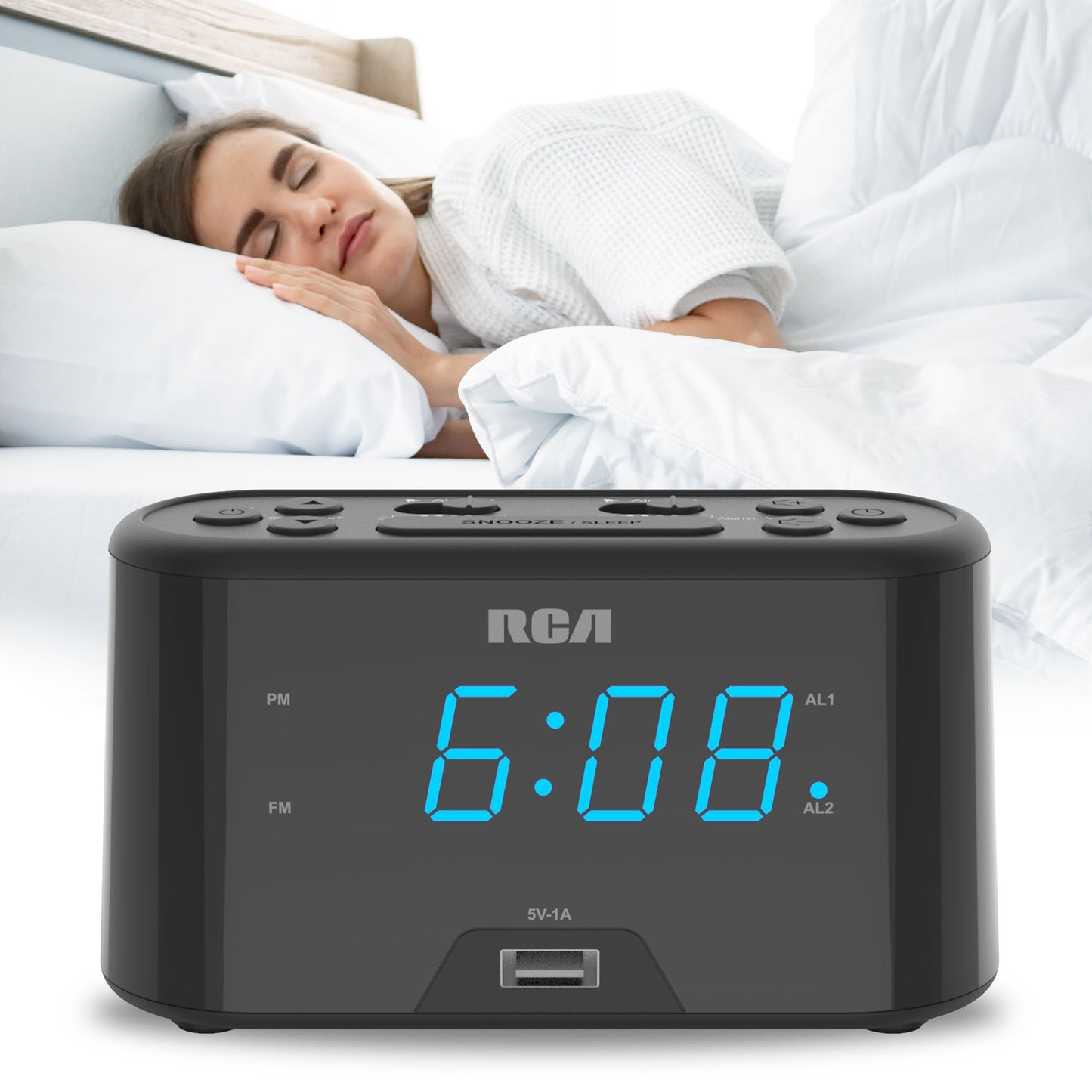 RCA Digital Clock Radio with USB Charging - Black