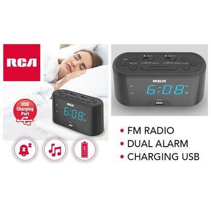 RCA Digital Clock Radio with USB Charging - Black