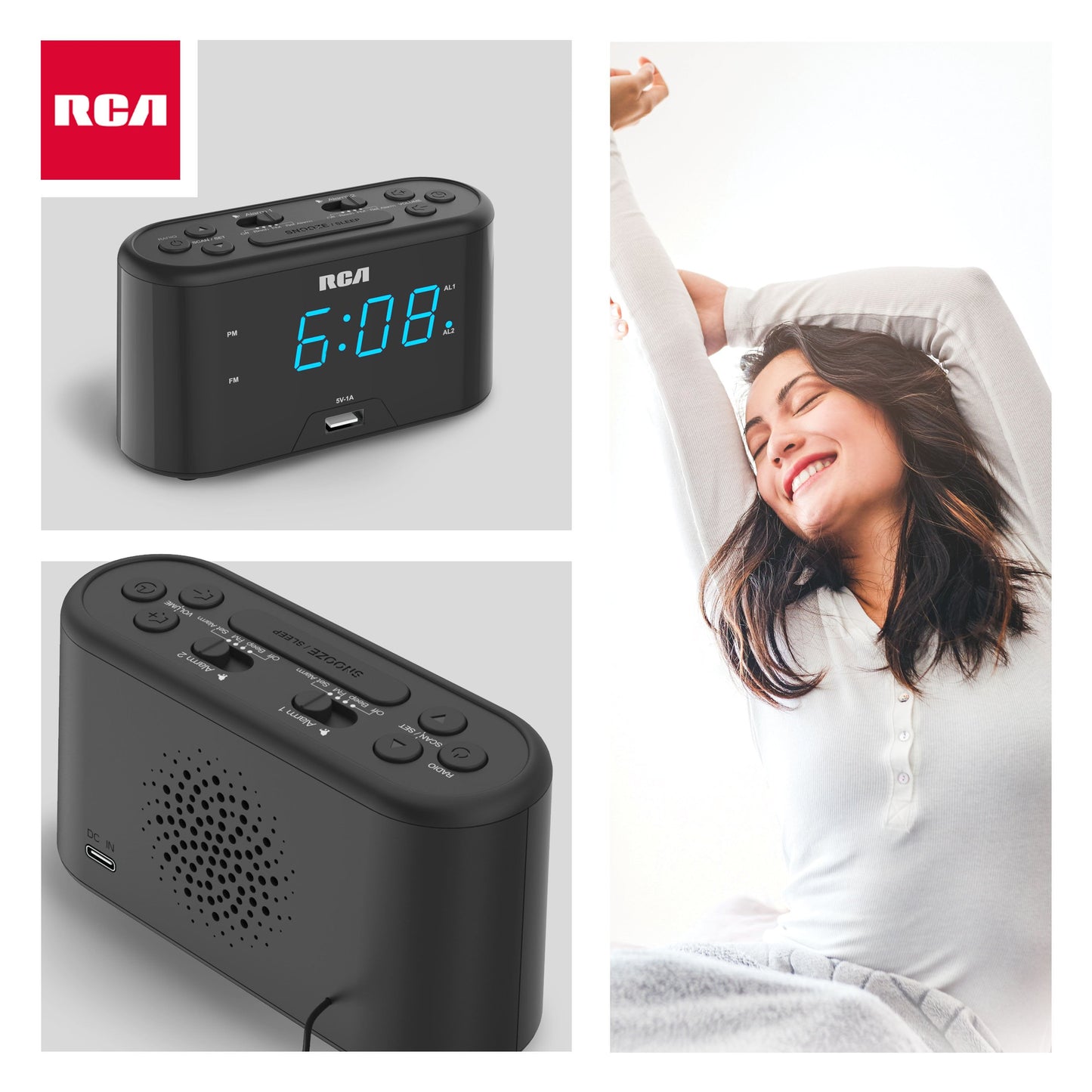 RCA Digital Clock Radio with USB Charging - Black